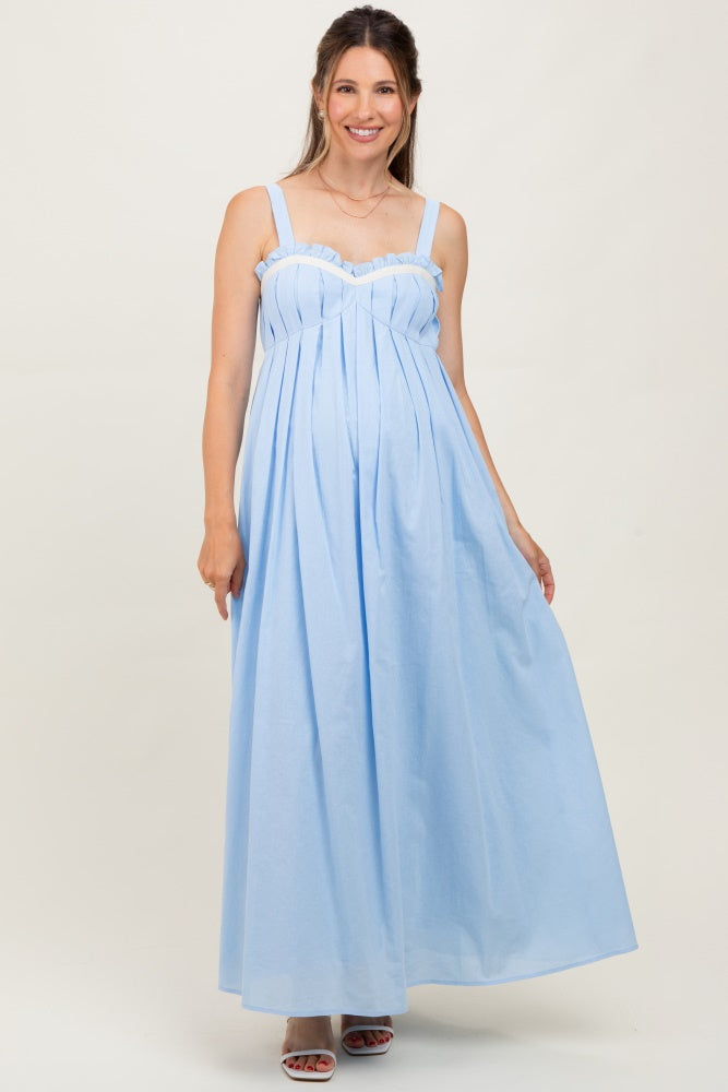 Light Blue Sweetheart Neckline Open Back Maternity Maxi Dress