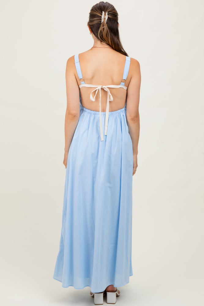 Light Blue Sweetheart Neckline Open Back Maternity Maxi Dress