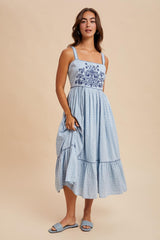 Light Blue Cross Stitch Embroidered Maternity Maxi Dress