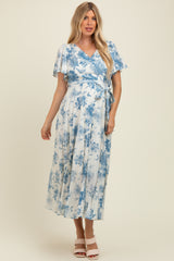 Ivory Multi Floral Flutter Sleeve Maternity Maxi Dress