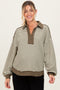 Olive Striped Oversized Collared Pullover Maternity Top