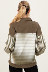Olive Striped Oversized Collared Pullover Maternity Top