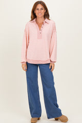 Mauve Striped Oversized Collared Pullover Top