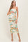 Green Watercolor Floral Mesh Ruched Sleeveless Maternity Dress