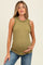 Light Olive Rib Knit Ruffle Trim Sleeveless Maternity Top
