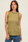 Light Olive Rib Knit Ruffle Trim Sleeveless Top