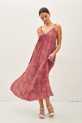 Rust Paisley Print Sleeveless Side Slit Maxi Dress
