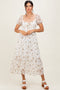 Ivory Floral Lace Overlay Puff Sleeve Midi Dress