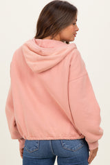 Peach Fleece Half Zip Drop Shoulder Maternity Hoodie