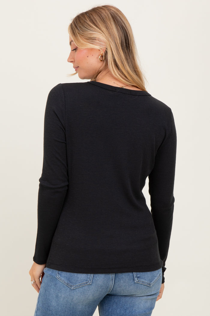 Black Ribbed Long Sleeve Top