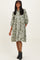 Olive Floral Button 3/4 Long Sleeve Midi Dress