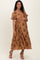 Taupe Floral Embroidered Puff Sleeve Maternity Midi Dress