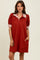 Rust Mock Neck Contrast Striped Trim Mini Dress