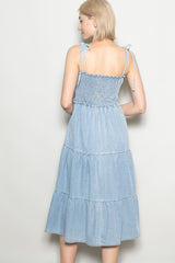 Light Blue Vintage Wash Denim Smocked Dress