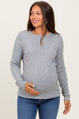 Heather Grey Ribbed Knit Maternity Long Sleeve Top