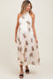 Cream Printed Pleated Maternity Halter Dress