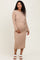 Camel Ribbed Ruffle Accent Long Sleeve Maternity Midi Dress