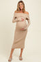 Beige Knit Off Shoulder Long Sleeve Maternity Midi Dress