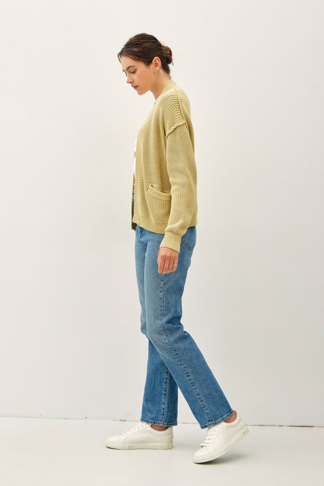Yellow Chunky Knit Open Cardigan