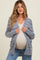 Blue Grey Fine Knit Striped Maternity Open Cardigan