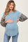 Light Blue Floral Ribbed Colorblock Maternity Long Sleeve