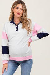 Navy Colorblock Collared Maternity Pullover