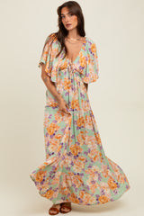 Sage Floral Flyway Sleeve V-Neck Tiered Maxi Dress
