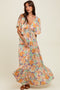 Sage Floral Flyway Sleeve V-Neck Tiered Maxi Dress