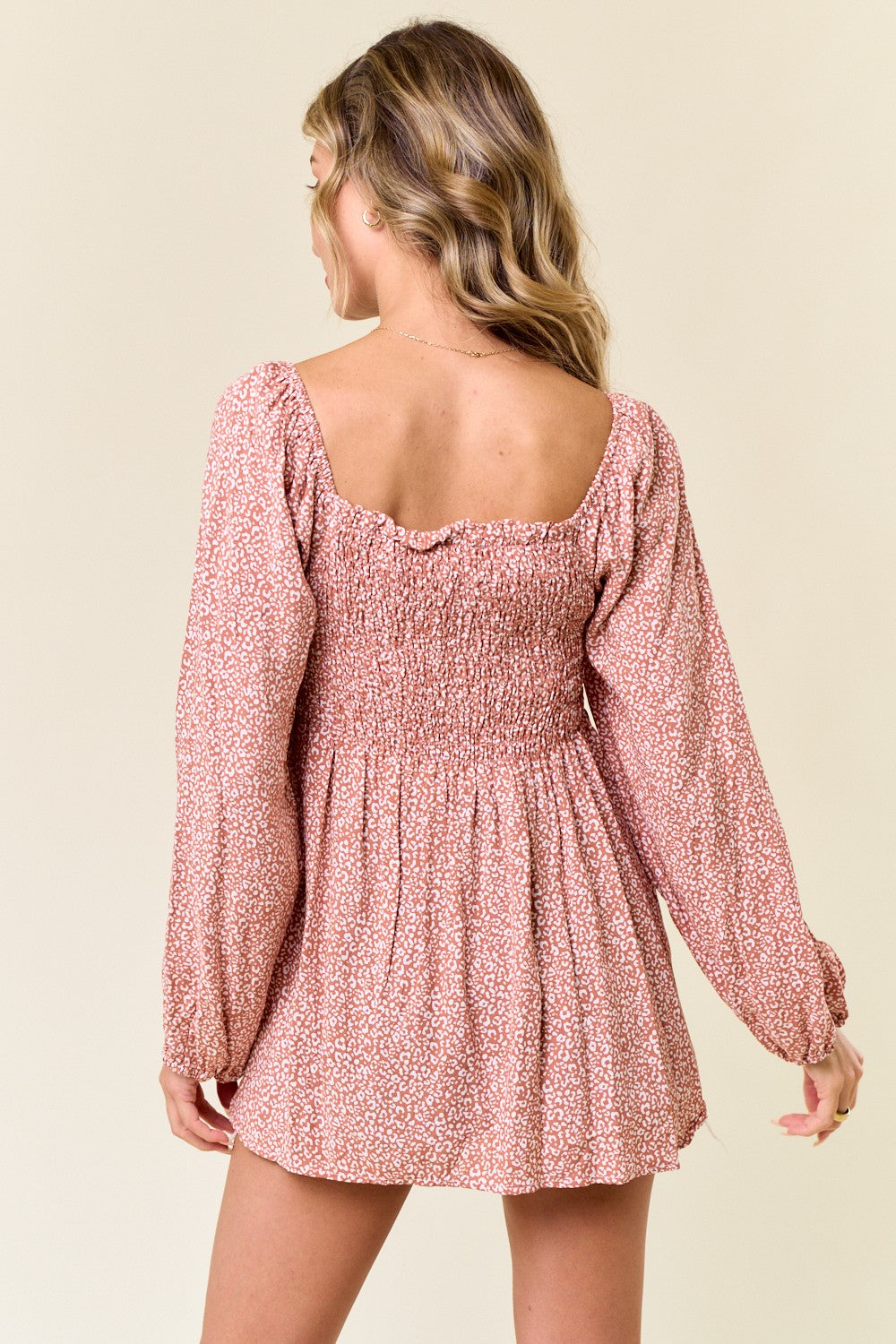 Mauve Printed Smocked Tunic Top