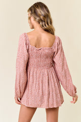 Mauve Printed Smocked Tunic Top