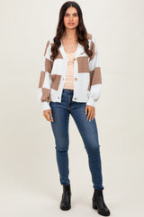 Mocha Checkered Rib Bubble Sleeve Button Cardigan