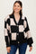 Black Checkered Rib Bubble Sleeve Button Maternity Cardigan
