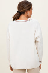 Ivory Deep V-Neck Border Stripe Maternity Sweater