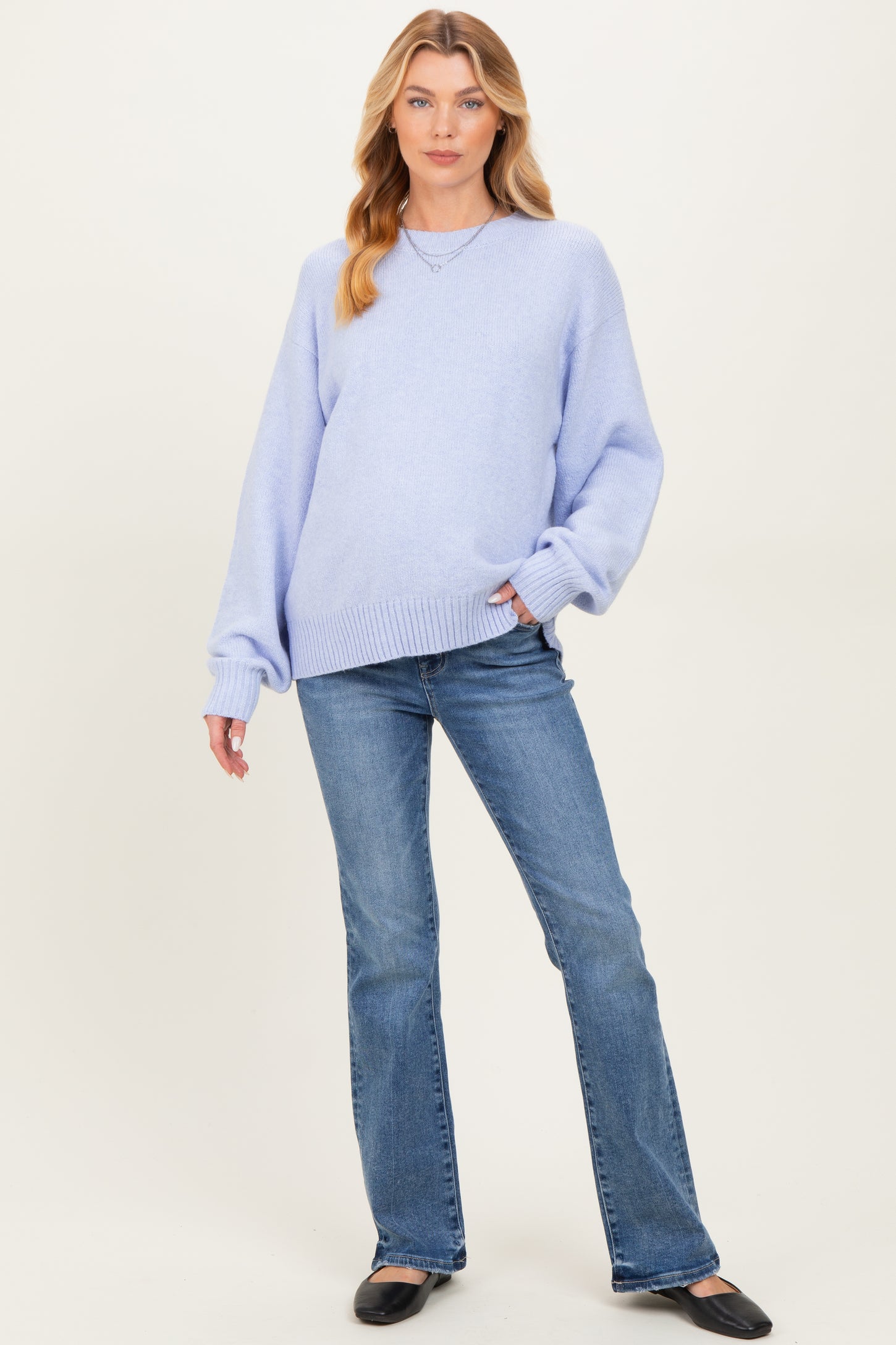 Light Blue Chunky Knit Oversized Maternity Sweater