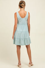 Mint Lace Trim Washed Cotton Maternity Tank Dress