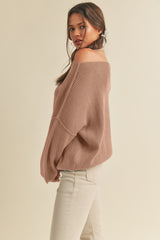 Light Taupe Balloon Sleeve Boat Neck Knit Sweater