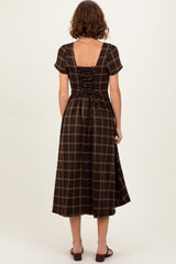 Brown Plaid Button Down Midi Dress