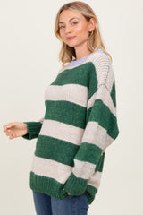 Green Wide Stripe Chunky Knit Sweater