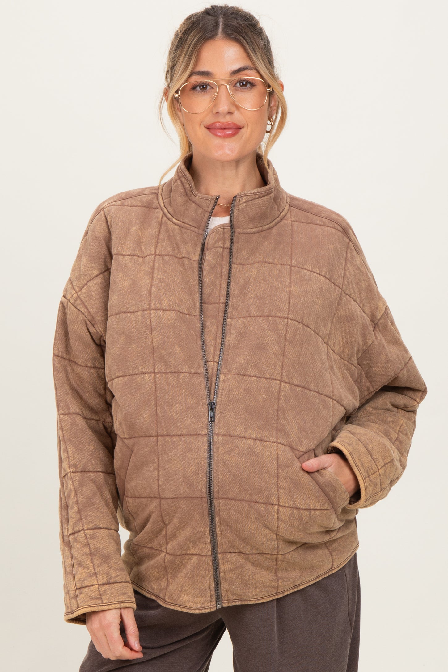 Mocha Quilted Oversized Maternity Jacket