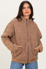 Mocha Quilted Oversized Maternity Jacket