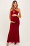 Burgundy Halter Pendant Maternity Maxi Dress