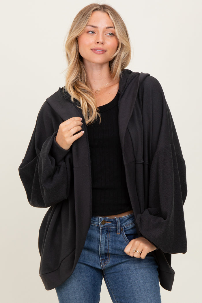 Black Solid Terry Long Dolman Sleeve Vintage Maternity Hoodie
