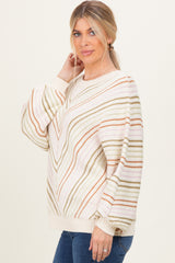 Beige Multi Crew Neck Striped Long Sleeve Sweater