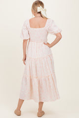 Pink Floral Smocked Ruffle Tiered Maxi Dress