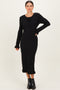 Black Ribbed Knit Ruffle Trim Midi Sweater Dress