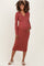 Rust Ribbed Knit Button Down Long Sleeve Maternity Midi Dress