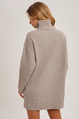 Taupe Turtleneck Chunky Knit Sweater Dress