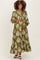 Olive Floral V-Neck 3/4 Sleeve Maternity Midi Dress