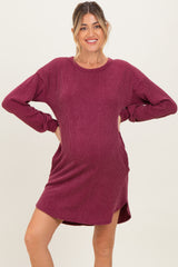 Burgundy Rib Knit Long Sleeve Maternity Dress