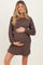 Brown Rib Knit Long Sleeve Maternity Dress